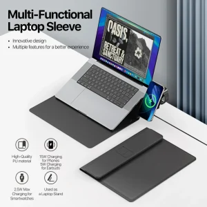 Bao Da Kiêm Giá Đỡ Macbook 15-16 inch Dux Ducis Tích Hợp Sạc Không Dây AirQ