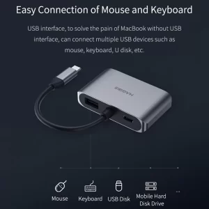 Cổng Chuyển Hub Hagibis 4in1 USB-C To HDMI 4K@30Hz/VGA/USB 3.0/PD( HGB-010 )