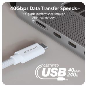 Cáp USB4 HyperDrive 1.2m  USB-C TO USB-C Xuất Màn Hình 8K/60hz -4K/144hz